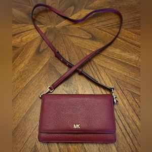 Michael Kors Maroon Pebbled Leather Crossbody Bag